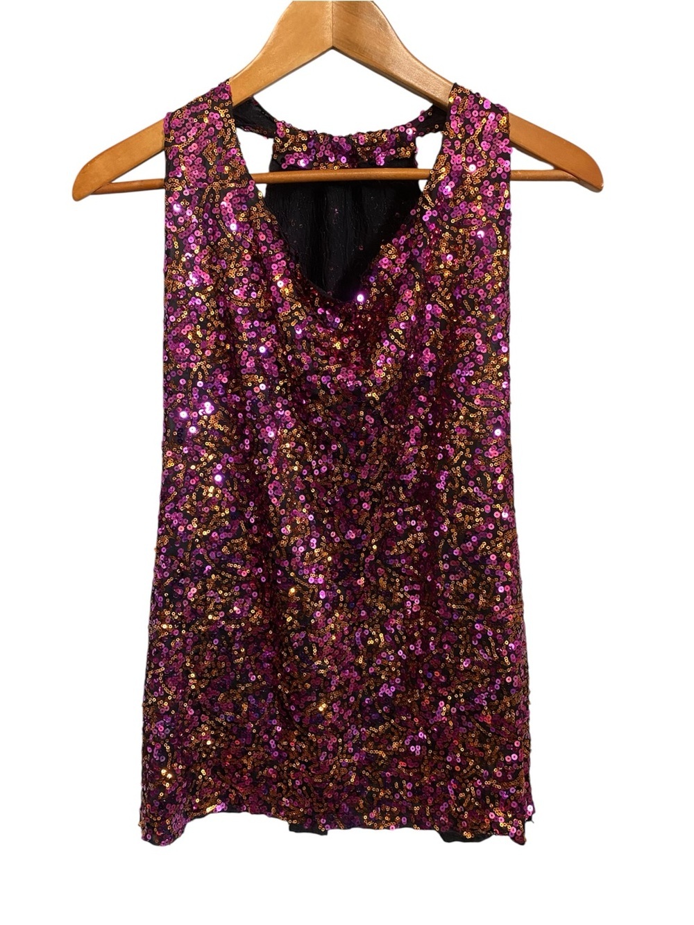 Y2K Glam Fairy Disco Creations by Cecci Pink Orange Sequin Cowl Neck Top Medium